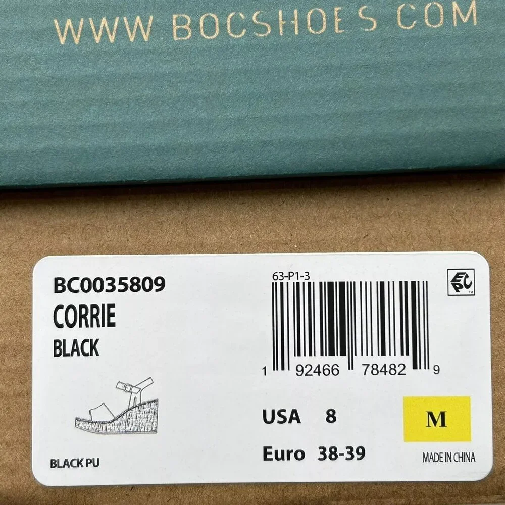 BOC Corrie Women's Platform Wedge‎ Sandal Size 8 Black/Tan Faux Leather Upper